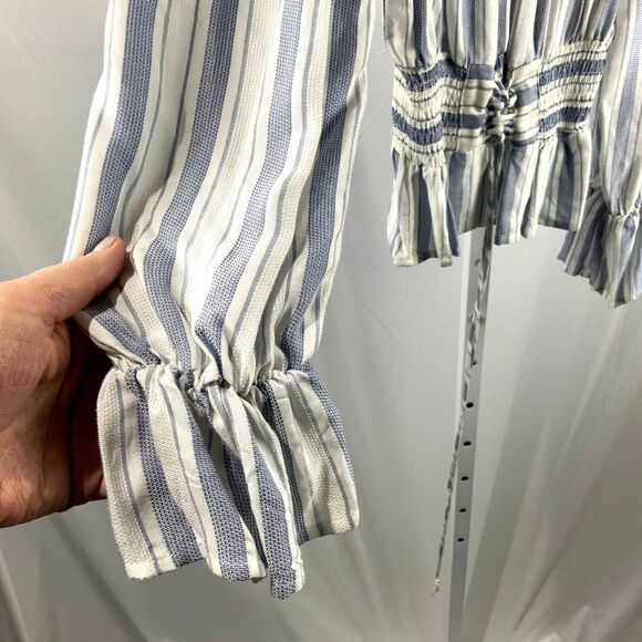 Sage The Label Off Shoulder Blousen Blue Striped 3/4 Sleeve Size XS - Picture 5 of 10